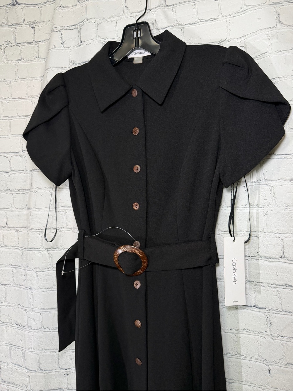 Calvin Kline Women’s short sleeve button up A-line midi  black dress size 2
